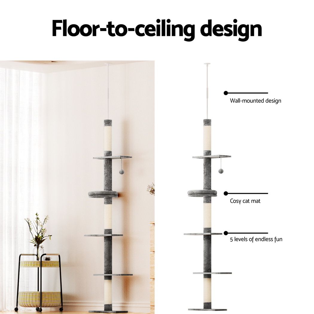 i.Pet Cat Tree 290cm Tower Scratching Post Scratcher Floor to Ceiling Cats Bed-Pet Care > Cat Supplies > Cat Scratching Posts-PEROZ Accessories