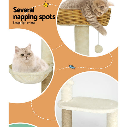 i.Pet Cat Tree 138cm Tower Scratching Post Scratcher Wood Bed Condo House Rattan Ladder-Pet Care &gt; Cat Supplies &gt; Cat Scratching Posts-PEROZ Accessories