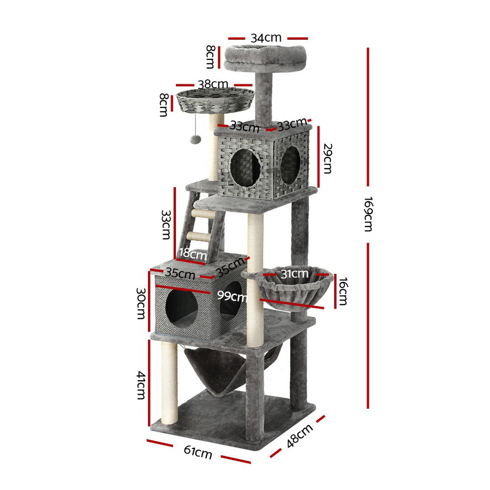 i.Pet Cat Tree 169cm Tower Scratching Post Scratcher Wood Bed Condo House Rattan Ladder-Pet Care &gt; Cat Supplies-PEROZ Accessories