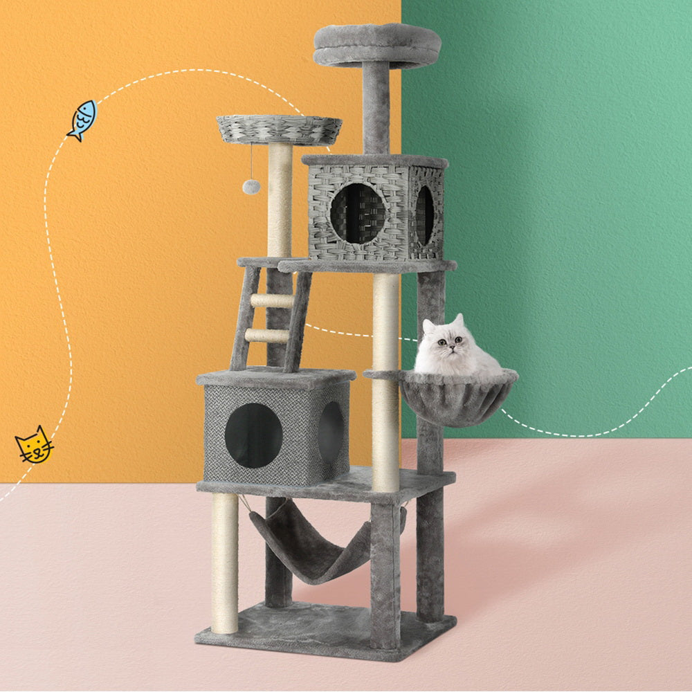 i.Pet Cat Tree 169cm Tower Scratching Post Scratcher Wood Bed Condo House Rattan Ladder-Pet Care &gt; Cat Supplies-PEROZ Accessories