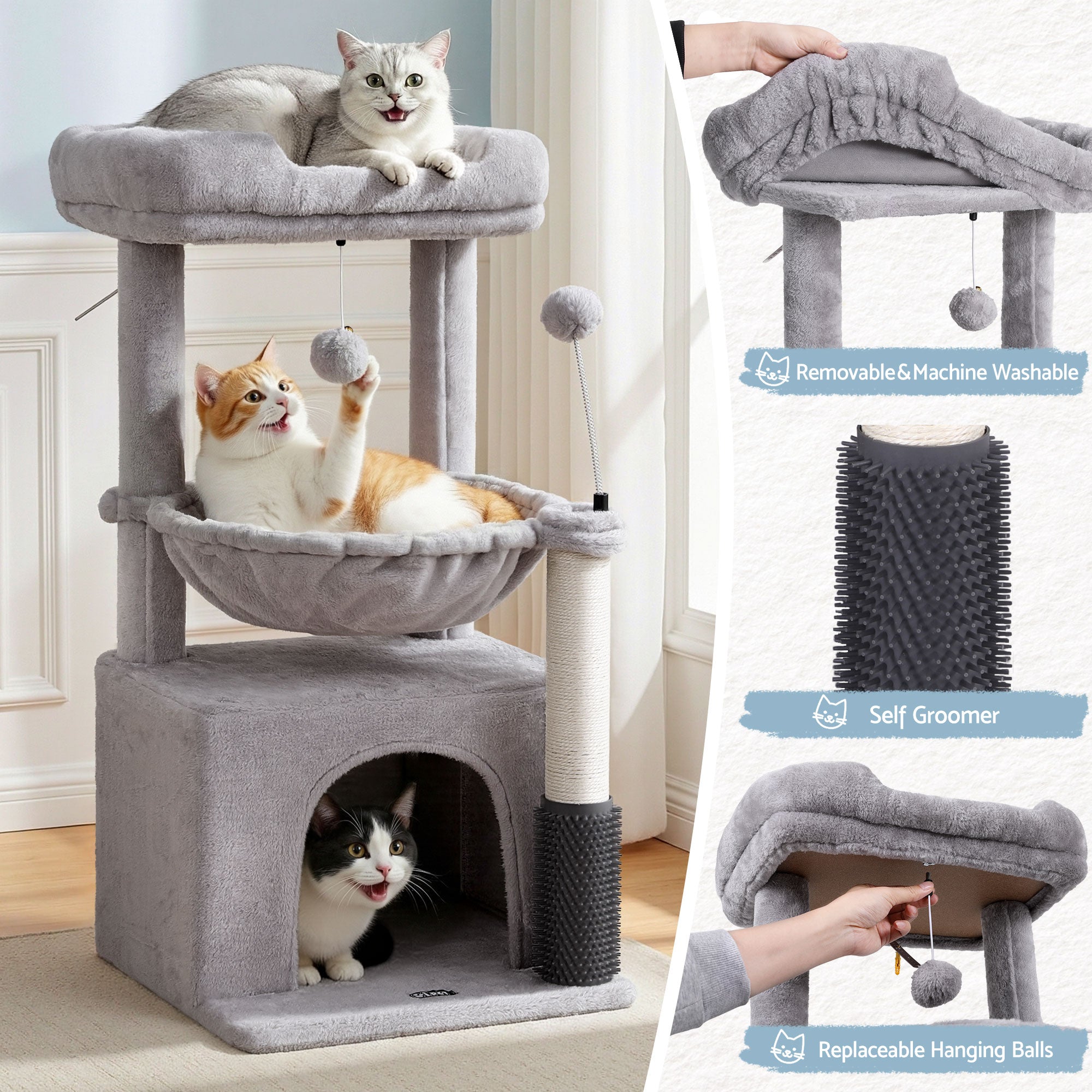 i.Pet Cat Tree Tower 82cm Scratching Post Furniture Scratcher House Light Grey-Pet Care > Cat Supplies > Cat Scratching Posts-PEROZ Accessories
