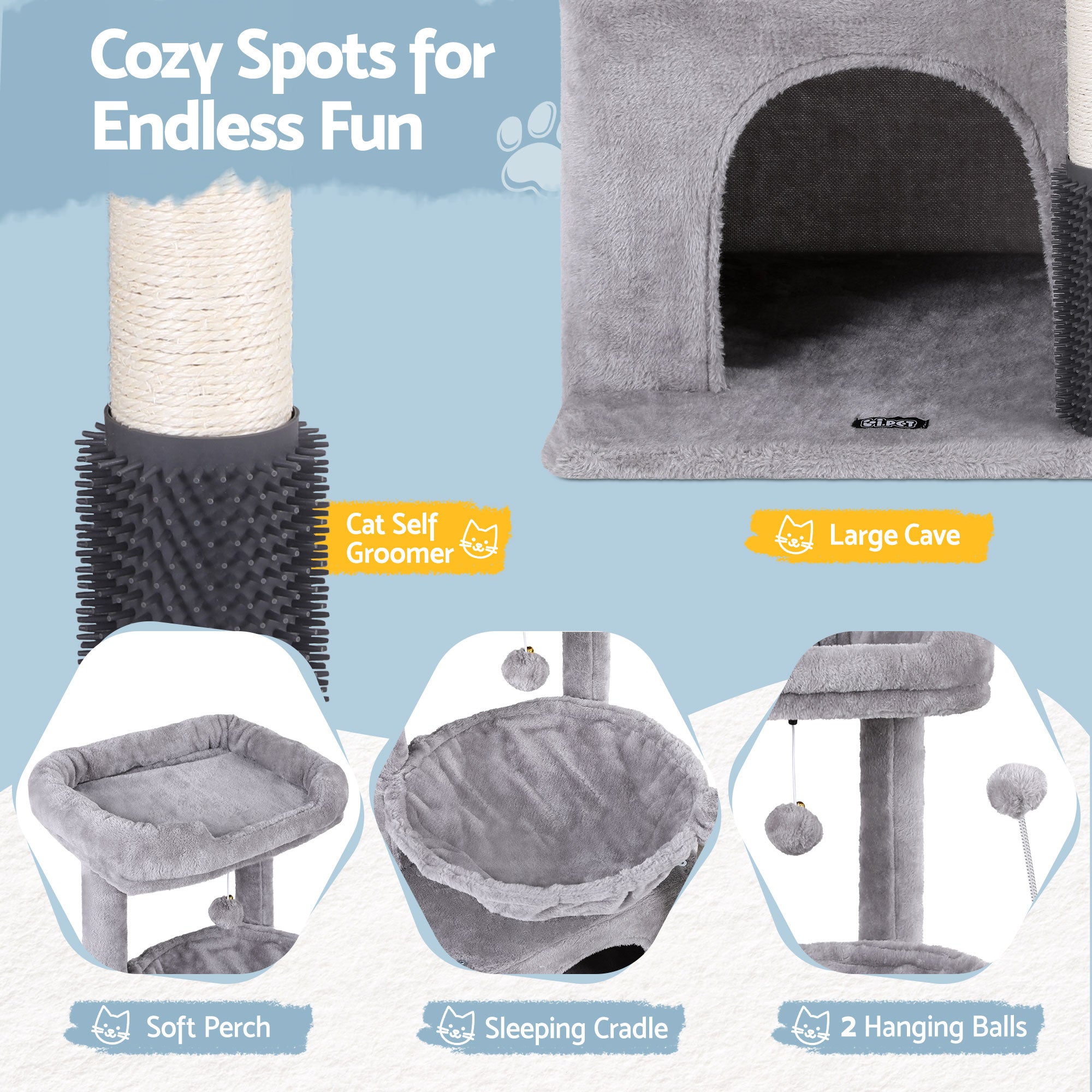i.Pet Cat Tree Tower 82cm Scratching Post Furniture Scratcher House Light Grey-Pet Care > Cat Supplies > Cat Scratching Posts-PEROZ Accessories