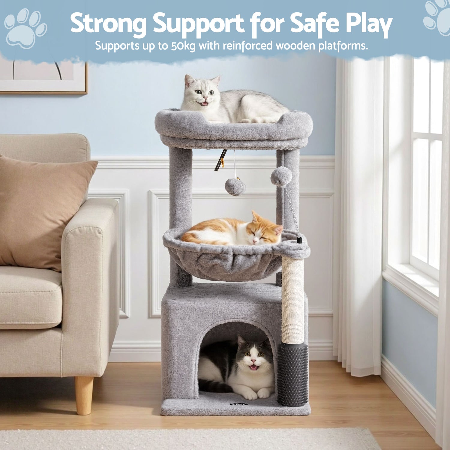 i.Pet Cat Tree Tower 82cm Scratching Post Furniture Scratcher House Light Grey-Pet Care > Cat Supplies > Cat Scratching Posts-PEROZ Accessories