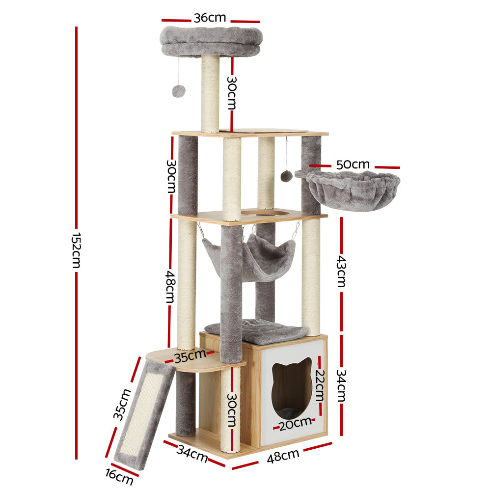 i.Pet Cat Tree 152cm Tower Scratching Post Scratcher Wood Bed Condo Toys House Ladder-Cat Trees-PEROZ Accessories