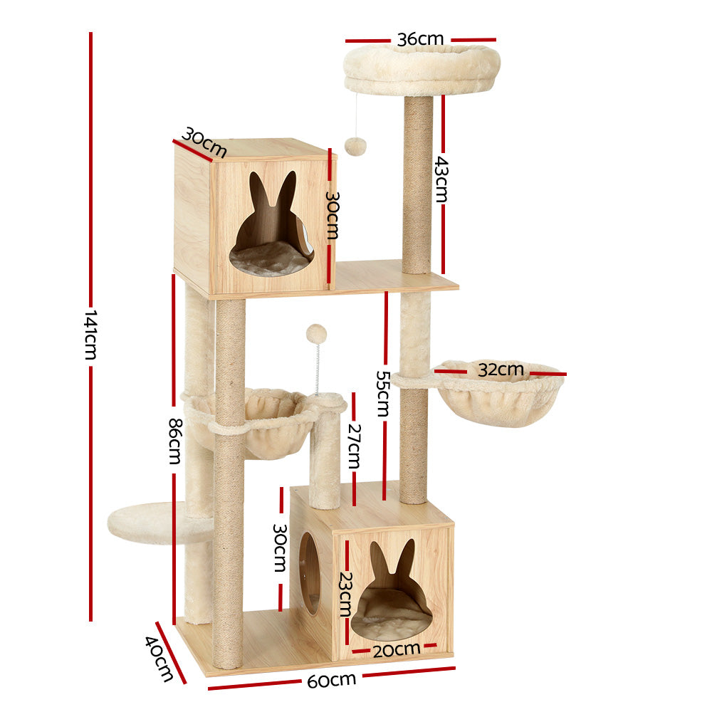 i.Pet Cat Tree 141cm Tower Scratching Post Scratcher Wood Bed Condo Toys House Ladder-Cat Trees-PEROZ Accessories