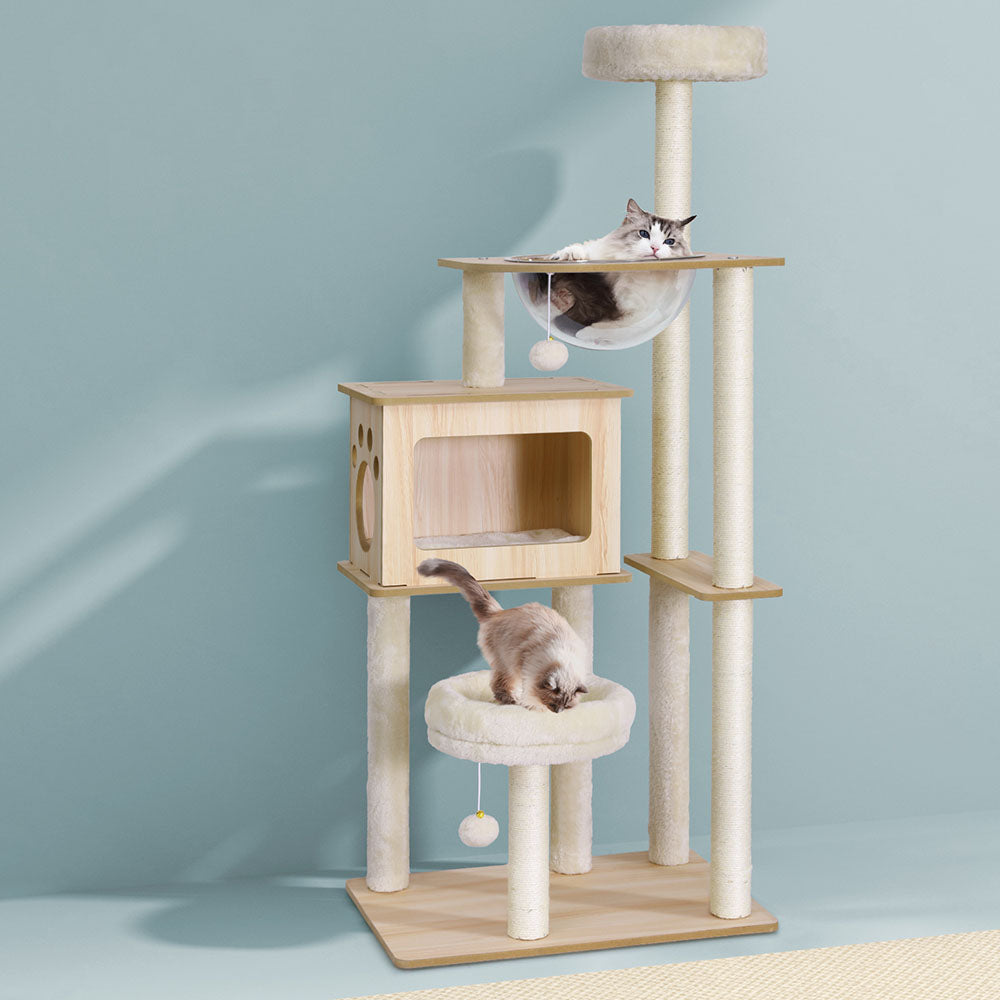 i.Pet Cat Tree Tower Scratching Post Scratcher 142cm Wood Bed Condo House-Pet Care &gt; Cat Supplies &gt; Cat Furniture-PEROZ Accessories