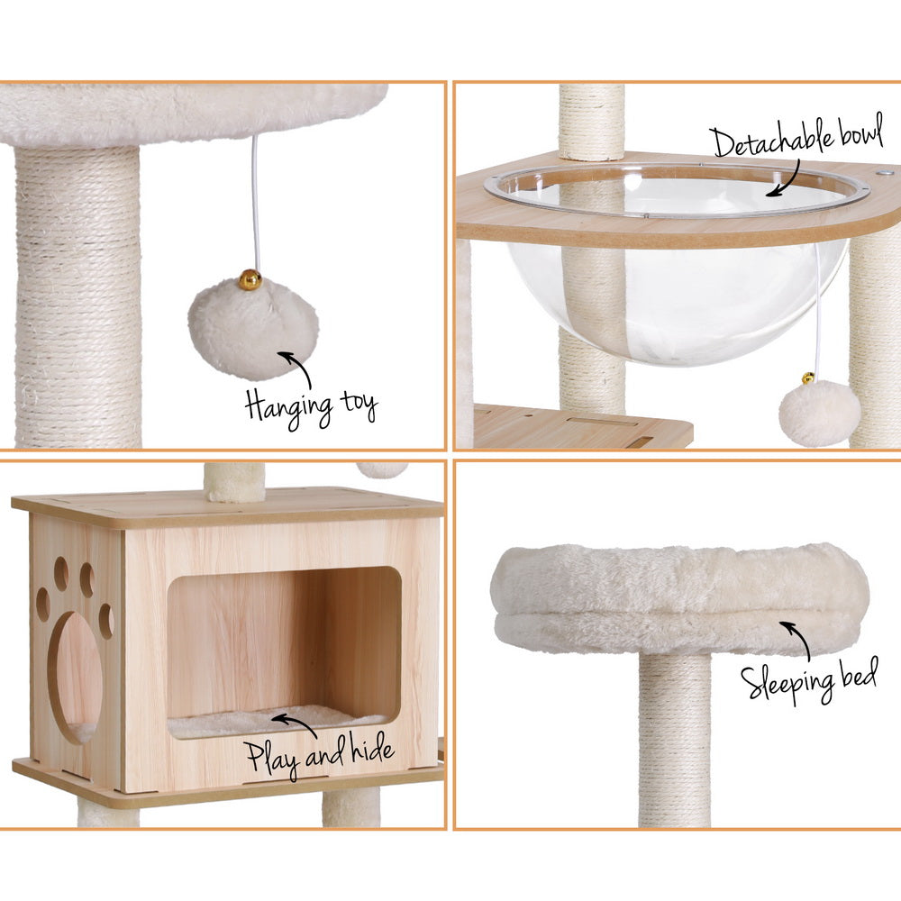 i.Pet Cat Tree Tower Scratching Post Scratcher 142cm Wood Bed Condo House-Pet Care &gt; Cat Supplies &gt; Cat Furniture-PEROZ Accessories
