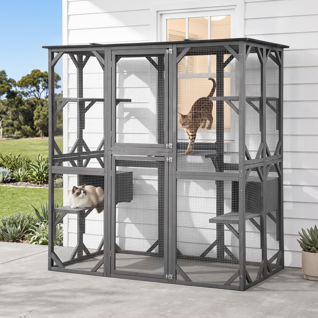 i.Pet Cat House 181cm Outdoor Catio Enclosure Walk-In Large Rabbit Hutch Grey-Pet Care > Cat Supplies > Cat Furniture-PEROZ Accessories