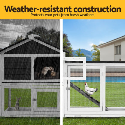 i.Pet Chicken Coop Rabbit Hutch Extra Large Wooden Run Cage House With Run Cage-Pet Care &gt; Coops &amp; Hutches &gt; Small Animal Habitats &amp; Cages-PEROZ Accessories