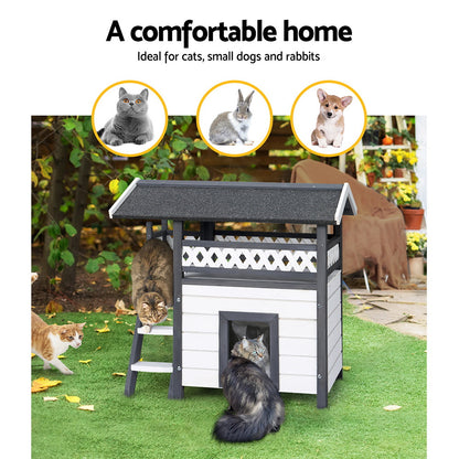 i.Pet Cat House Outdoor Shelter 77cm x 50cm x 73cm Rabbit Hutch Wooden Condo Small Dog Enclosure-Pet Care &gt; Coops &amp; Hutches-PEROZ Accessories