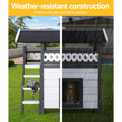 i.Pet Cat House Outdoor Shelter 77cm x 50cm x 73cm Rabbit Hutch Wooden Condo Small Dog Enclosure-Pet Care &gt; Coops &amp; Hutches-PEROZ Accessories