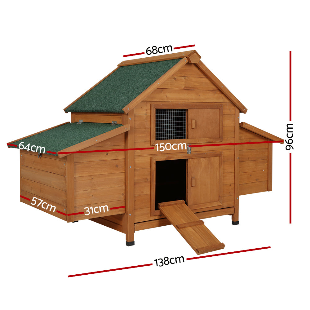 i.Pet Chicken Coop Rabbit Hutch 150cm x 68cm x 96cm Large Chicken Coop House Run Cage Wooden-Pet Care &gt; Coops &amp; Hutches-PEROZ Accessories