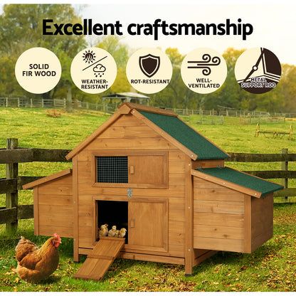 i.Pet Chicken Coop Rabbit Hutch 150cm x 68cm x 96cm Large Chicken Coop House Run Cage Wooden-Pet Care &gt; Coops &amp; Hutches-PEROZ Accessories