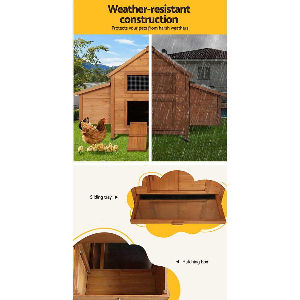 i.Pet Chicken Coop Rabbit Hutch 150cm x 68cm x 96cm Large Chicken Coop House Run Cage Wooden-Pet Care &gt; Coops &amp; Hutches-PEROZ Accessories