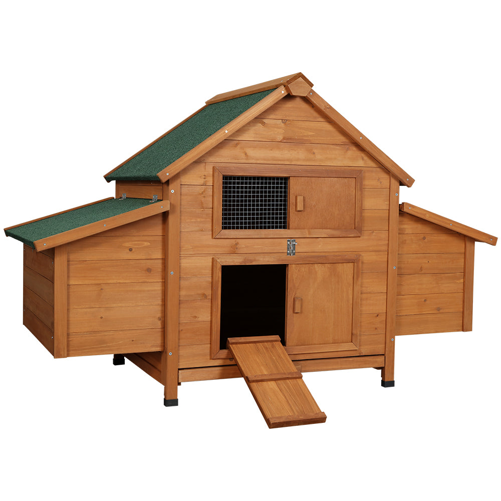 i.Pet Chicken Coop Rabbit Hutch 150cm x 68cm x 96cm Large Chicken Coop House Run Cage Wooden-Pet Care &gt; Coops &amp; Hutches-PEROZ Accessories