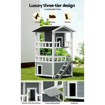 i.Pet Outdoor Cat House Shelter 72cm x 72cm x 127cm Rabbit Hutch Wooden Condo Small Outdoor Cat House-Pet Care &gt; Coops &amp; Hutches &gt; Small Animal Habitats &amp; Cages-PEROZ Accessories
