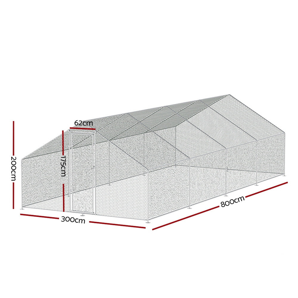 i.Pet Chicken Coop Cage 3x8x2m Galvanised Steel-Pet Care &gt; Coops &amp; Hutches &gt; Coop &amp; Hutch Accessories-PEROZ Accessories