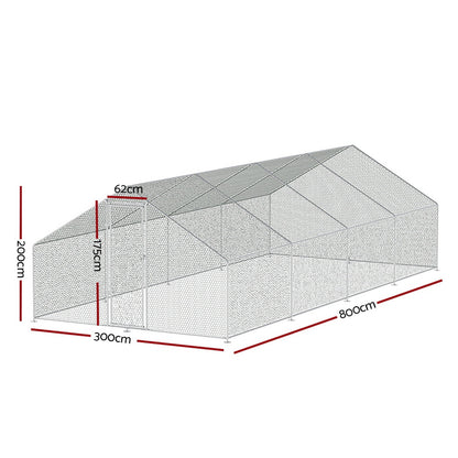 i.Pet Chicken Coop Cage 3x8x2m Galvanised Steel-Pet Care &gt; Coops &amp; Hutches &gt; Coop &amp; Hutch Accessories-PEROZ Accessories