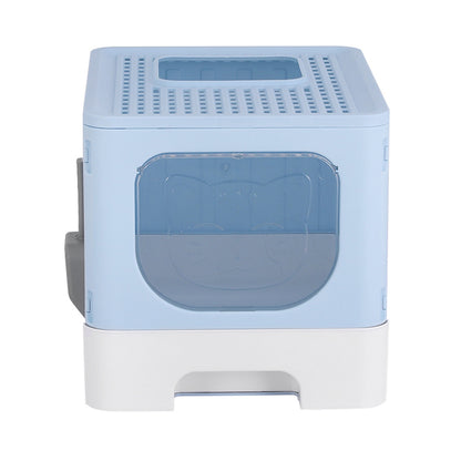 i.Pet Cat Litter Box Large Tray Kitty Toilet Enclosed Hooded Foldable Cat Litter Box Scoop Blue-Pet Care &gt; Cat Supplies &gt; Cat Litter-PEROZ Accessories