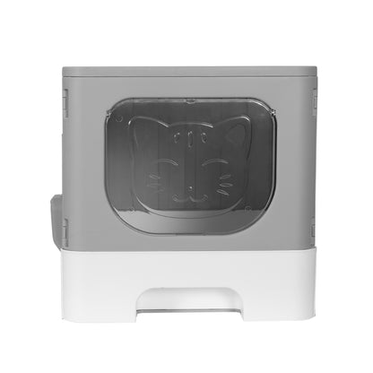 i.Pet Cat Litter Box Large Tray Kitty Toilet Enclosed Hooded Foldable Cat Litter Box Scoop Grey-Pet Care &gt; Cat Supplies &gt; Cat Litter-PEROZ Accessories