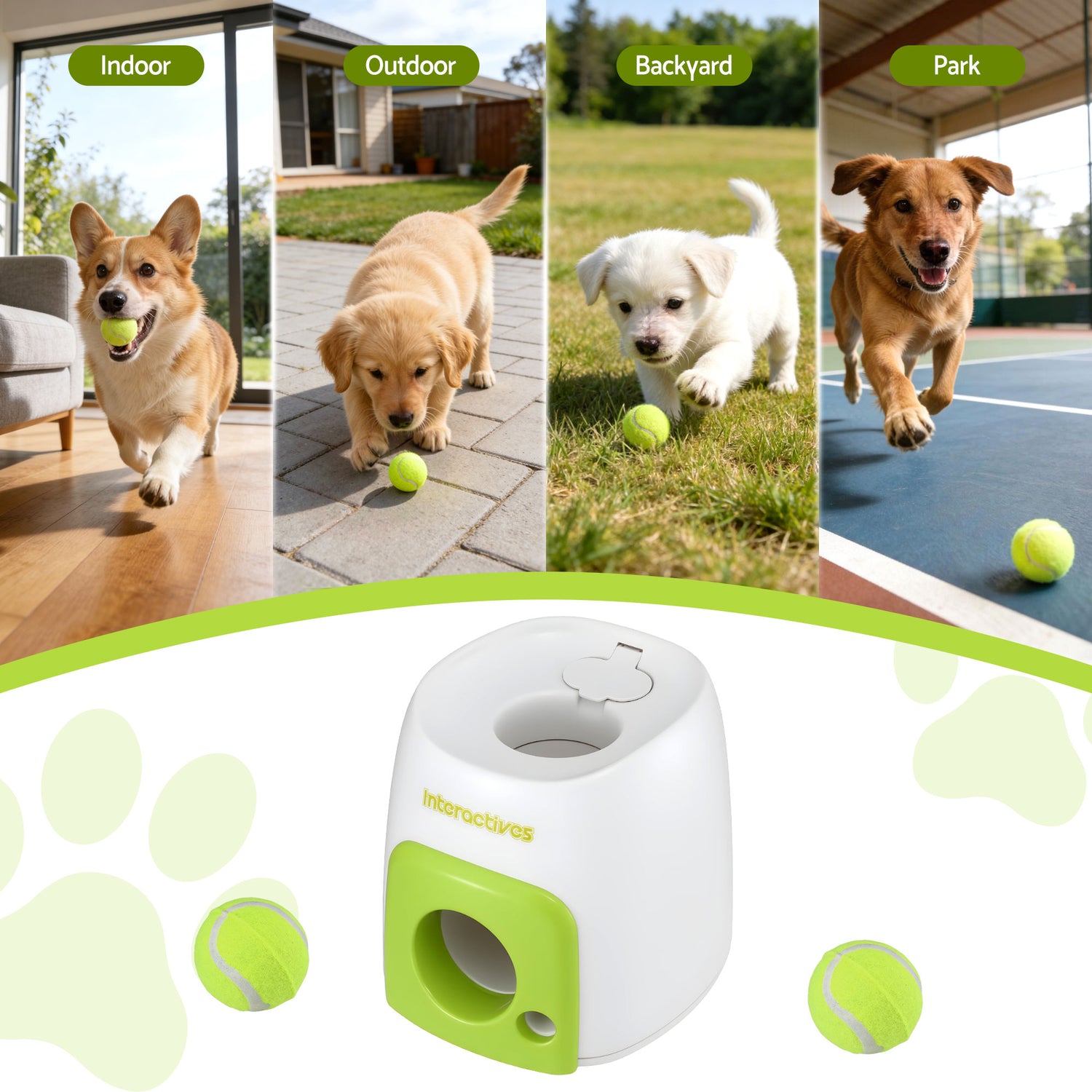 i.Pet 2-in-1 Dog Ball Launcher &amp; Treat Dispenser with 2 Balls Green-Pet Care > Toys > Dog Toys-PEROZ Accessories