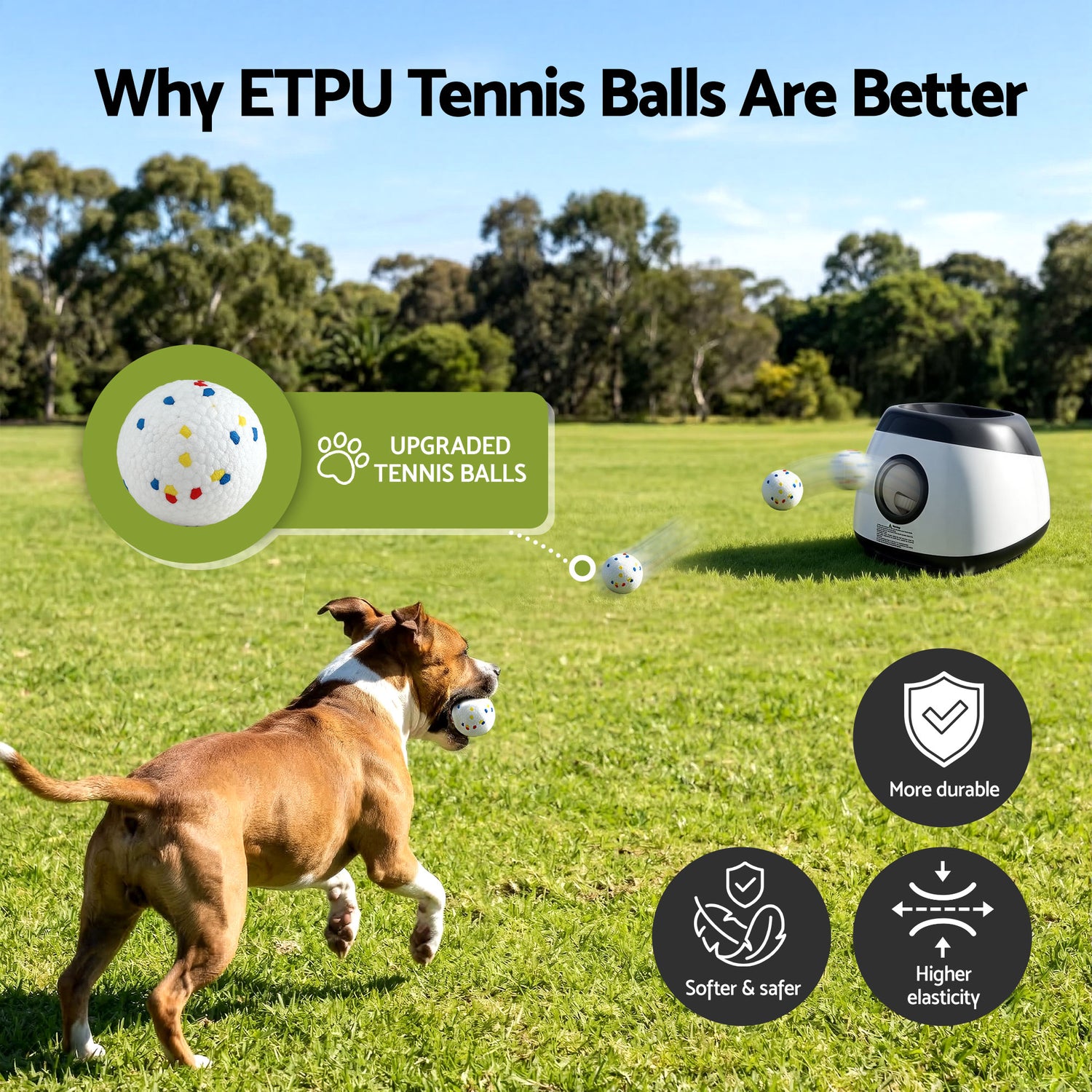 i.Pet Dog Ball Launcher Thrower with 6 ETPU Balls &amp; 14/18/22m Launch Distance Black-Pet Care > Toys > Dog Toys-PEROZ Accessories
