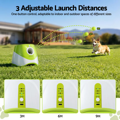 i.Pet Dog Ball Launcher Thrower with 6 Balls &amp; 3/6/9m Launch Distances Green-Pet Care > Toys > Dog Toys-PEROZ Accessories