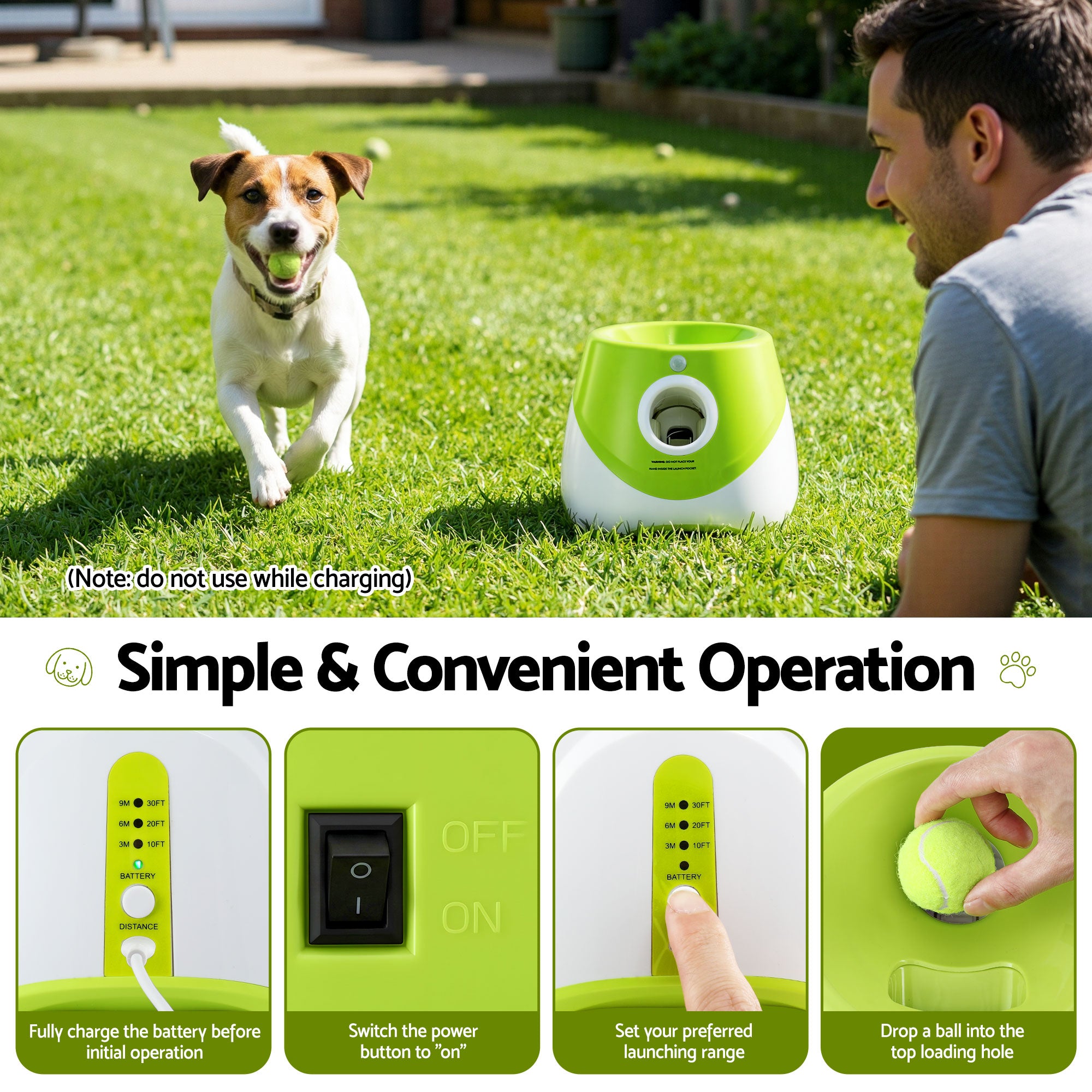 i.Pet Dog Ball Launcher Thrower with 6 Balls &amp; 3/6/9m Launch Distances Green-Pet Care > Toys > Dog Toys-PEROZ Accessories