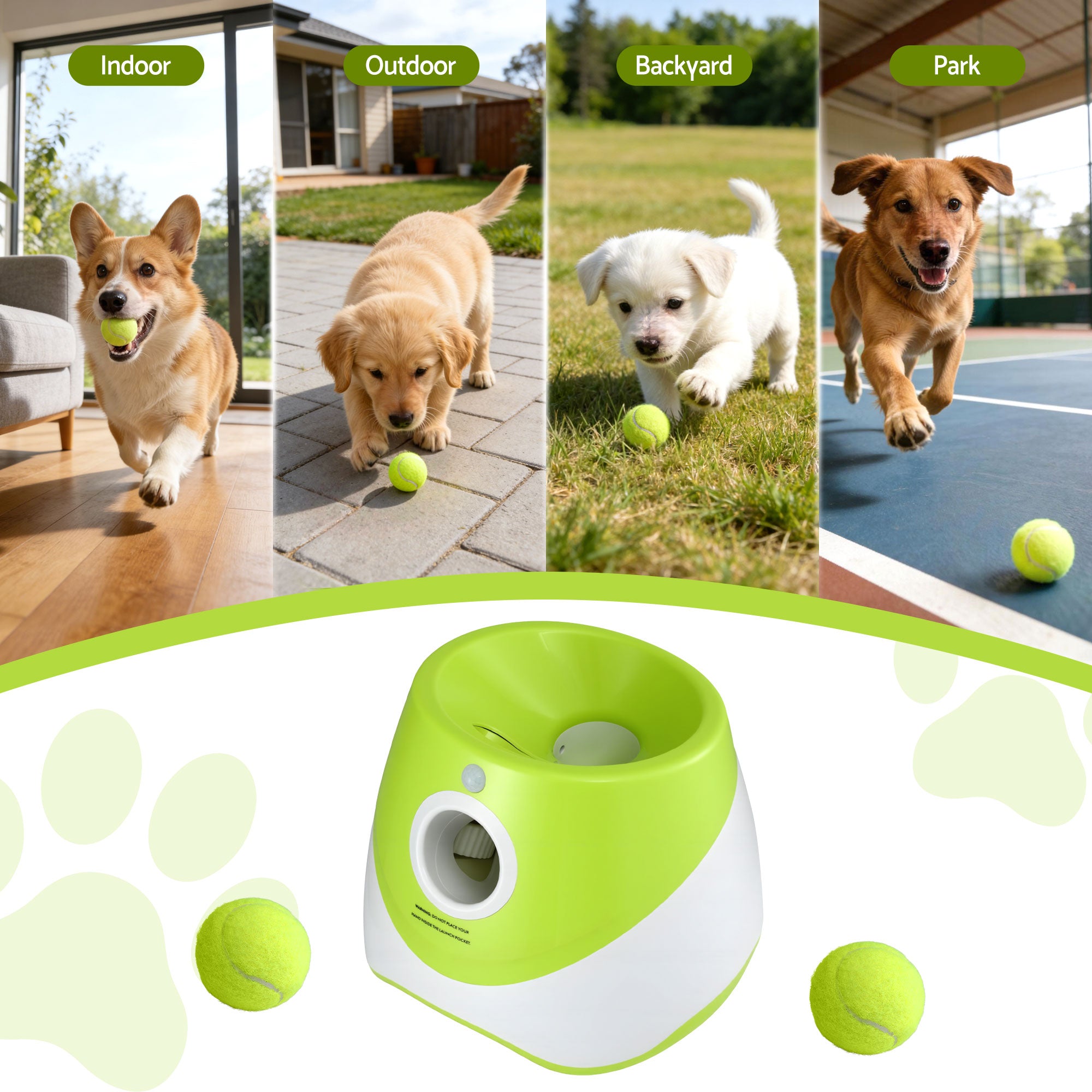 i.Pet Dog Ball Launcher Thrower with 6 Balls &amp; 3/6/9m Launch Distances Green-Pet Care > Toys > Dog Toys-PEROZ Accessories