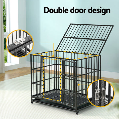 i.Pet Dog Cage Crate Large Puppy Cat Anti-Bite Pet Kennel Wheels w/Tray Metal-Pet Care &gt; Coops &amp; Hutches &gt; Small Animal Habitats &amp; Cages-PEROZ Accessories