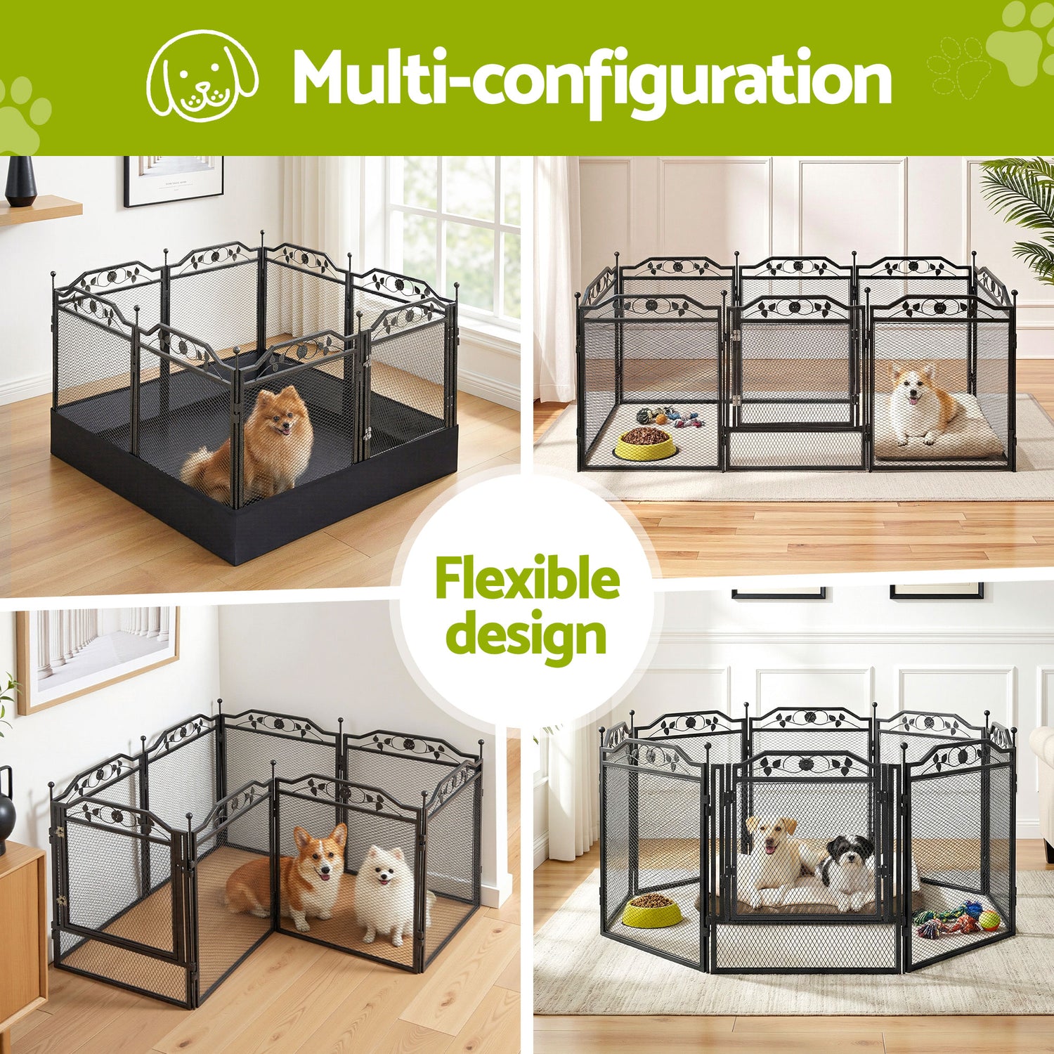 i.Pet Pet Dog Playpen Heavy-Duty Enclosure Multi-Configuration Indoor Outdoor Black-Pet Care > Dog Supplies > Dog Playpens &amp; Gates-PEROZ Accessories