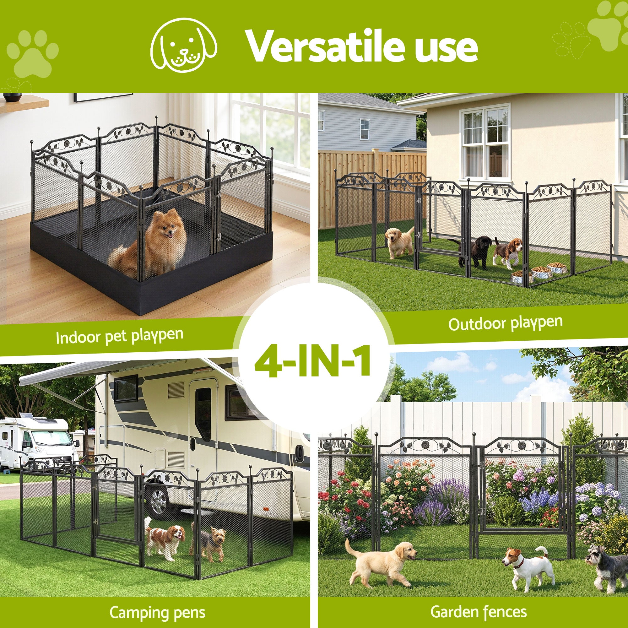 i.Pet Pet Dog Playpen Heavy-Duty Enclosure Multi-Configuration Indoor Outdoor Black-Pet Care > Dog Supplies > Dog Playpens &amp; Gates-PEROZ Accessories