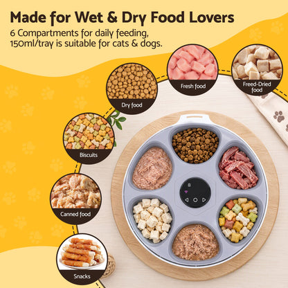 i.Pet Automatic Cat Feeder Wet &amp; Dry Food 6 Compartments Per 150ml WiFi White-Pet Care > Cat Supplies > Cat Bowls, Feeders &amp; Waterers-PEROZ Accessories