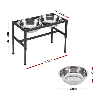 i.Pet Dog Pet Feeder Raised Stand with 2 Stainless Steel Bowls Adjustable Height