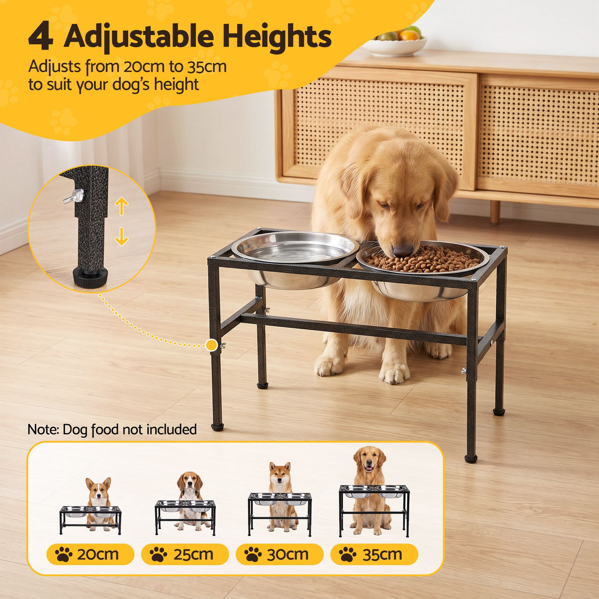 i.Pet Dog Pet Feeder Raised Stand with 2 Stainless Steel Bowls Adjustable Height