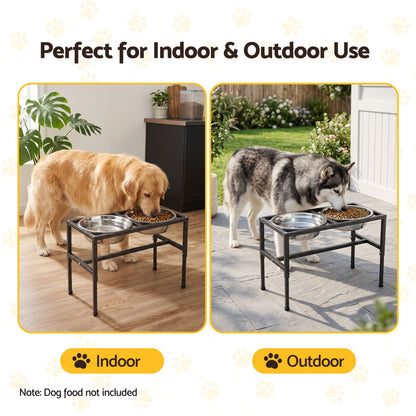 i.Pet Dog Pet Feeder Raised Stand with 2 Stainless Steel Bowls Adjustable Height