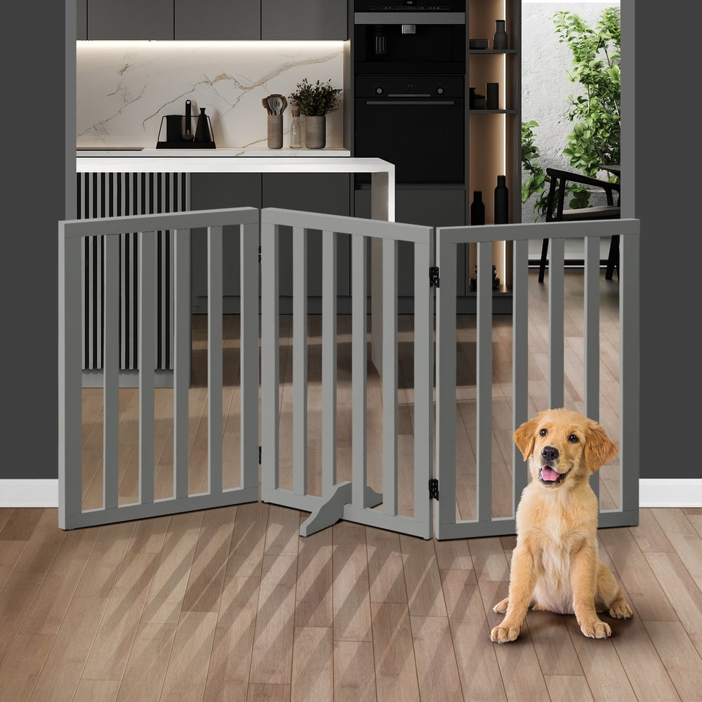 Alopet Wooden Pet Gate Dog Fence 3 Panels 80cm Grey-Pet Fence-PEROZ Accessories