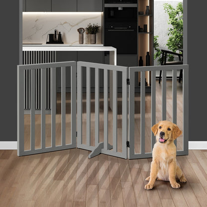 Alopet Wooden Pet Gate Dog Fence 3 Panels 80cm Grey-Pet Fence-PEROZ Accessories