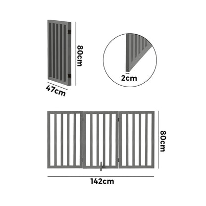 Alopet Wooden Pet Gate Dog Fence 3 Panels 80cm Grey-Pet Fence-PEROZ Accessories