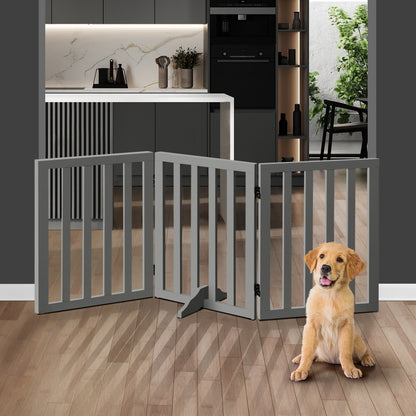 Alopet Wooden Pet Gate Safety Stair Barrier 3-Panel Grey-Pet Fence-PEROZ Accessories