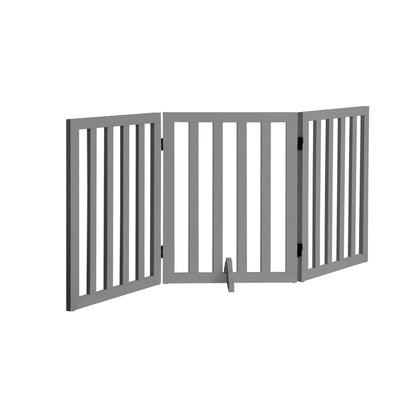 Alopet Wooden Pet Gate Safety Stair Barrier 3-Panel Grey-Pet Fence-PEROZ Accessories