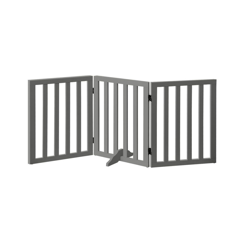 Alopet Wooden Pet Gate Safety Stair Barrier 3-Panel Grey-Pet Fence-PEROZ Accessories