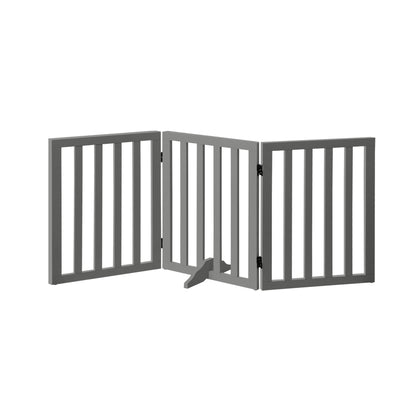 Alopet Wooden Pet Gate Safety Stair Barrier 3-Panel Grey-Pet Fence-PEROZ Accessories
