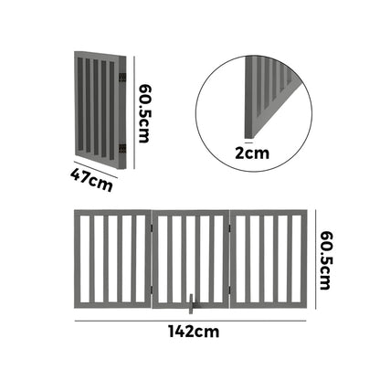 Alopet Wooden Pet Gate Safety Stair Barrier 3-Panel Grey-Pet Fence-PEROZ Accessories