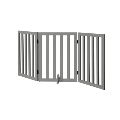 Alopet Wooden Pet Gate Safety Stair Barrier 3-Panel Grey-Pet Fence-PEROZ Accessories