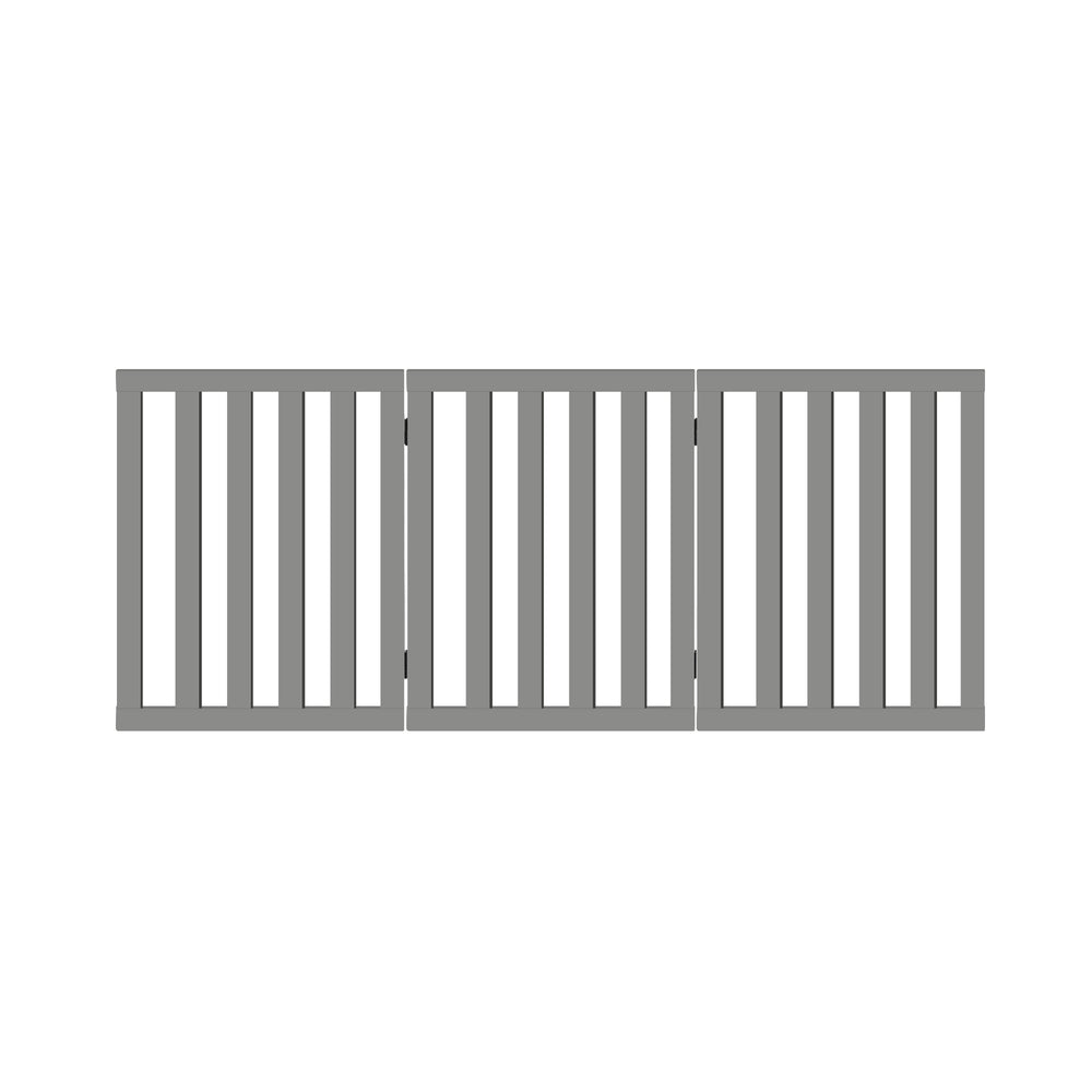 Alopet Wooden Pet Gate Safety Stair Barrier 3-Panel Grey-Pet Fence-PEROZ Accessories