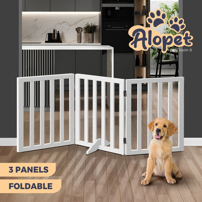 Alopet Wooden Pet Gate Dog Fence Safety Stair Barrier Security Door 3 Panels-Dog Fence-PEROZ Accessories