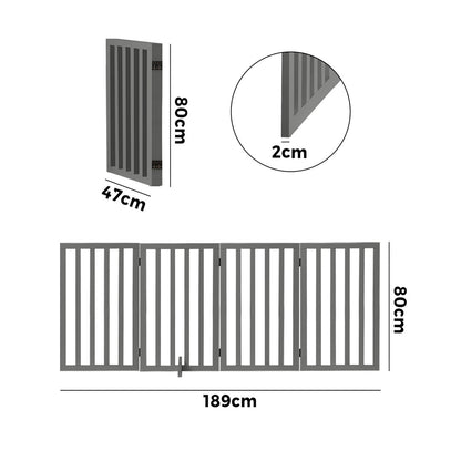 Alopet Wooden Pet Gate Dog Fence 4 Panels 80cm Grey-Pet Fence-PEROZ Accessories