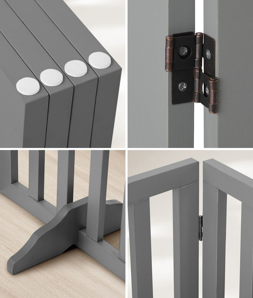 Alopet Wooden Pet Gate Dog Fence 4 Panels 80cm Grey-Pet Fence-PEROZ Accessories