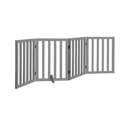 Alopet Wooden Pet Gate Safety Stair Barrier 4-Panel Grey-Pet Fence-PEROZ Accessories
